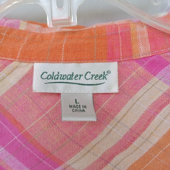 Coldwater Creek Linen Rayon Button Up Resortwear Yacht Coastal Grandma Size L - Picture 3 of 4